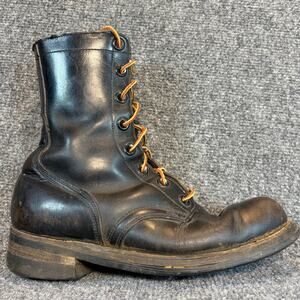 Vintage 60s Military Combat Black Leather Army Work Boots Lace Up Goodyear Men 7